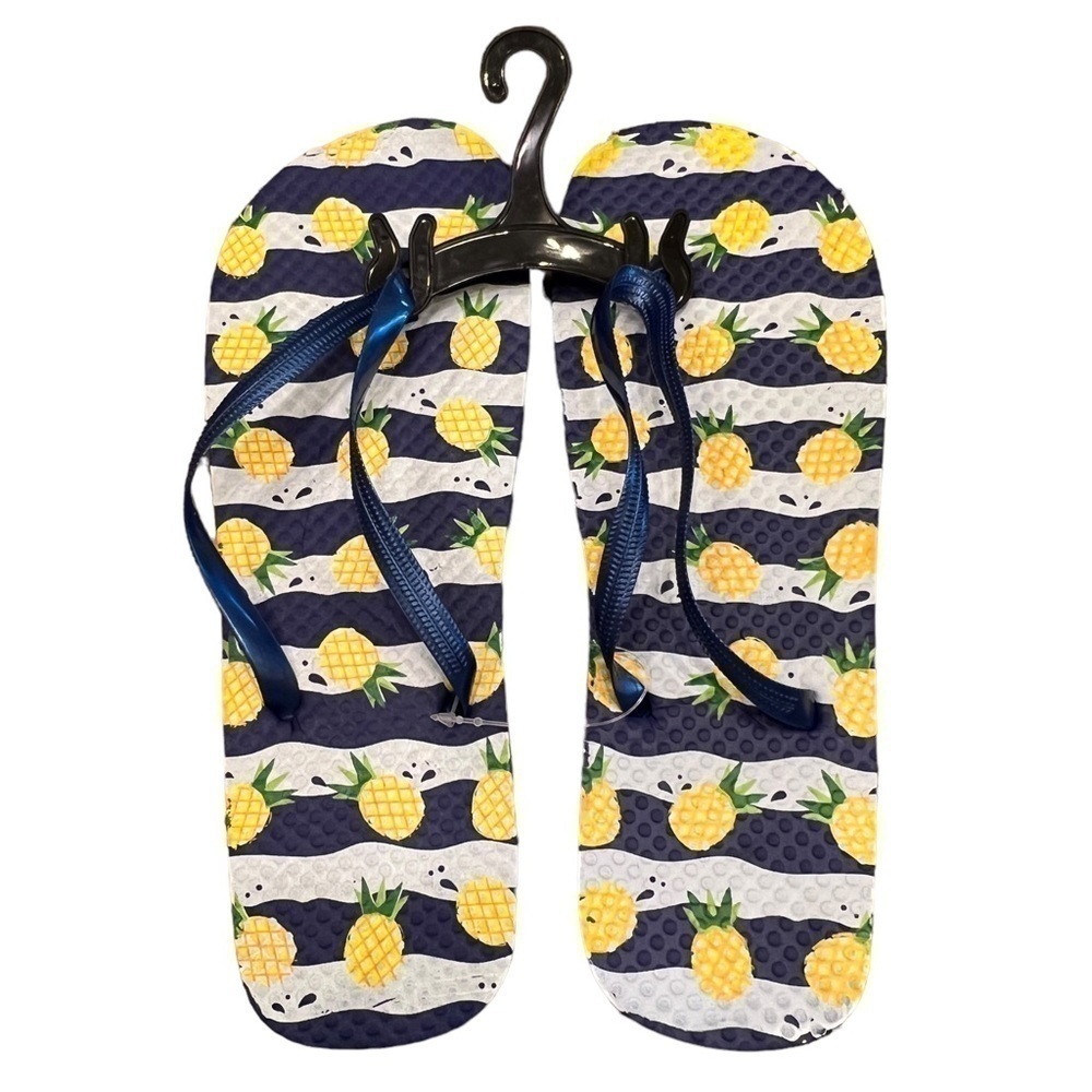 Pineapple & Stripes Summer Rubber Flip Flops, Size S 5/6